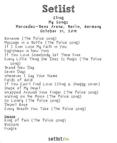 sting concert setlist|sting 3.0 tour set list.